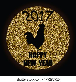 Happy New Year 2017. Golden rooster on black background.