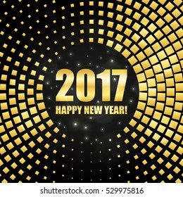 Happy New Year 2017 golden shimmer background made of abstract spangles for your greeting card design