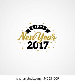 Happy New Year 2017 golden typography on white background. Greeting card design with hand lettering inscription for winter holidays. Vector Illustration