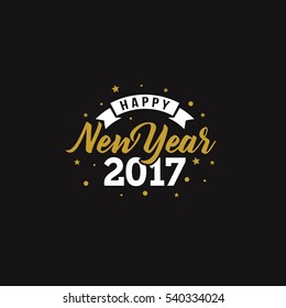 Happy New Year 2017 golden typography on black background. Greeting card design with hand lettering inscription for winter holidays. Vector Illustration