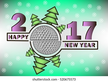 Happy new year 2017 and  golf with Christmas trees. Vector illustration