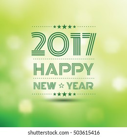 feliz año nuevo 2017 en fondo verde de patrón bokeh , ilustración vectorial