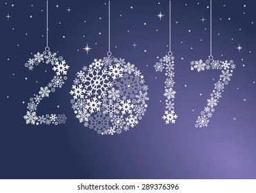 Happy New Year 2017 greeting card. Snowflake background