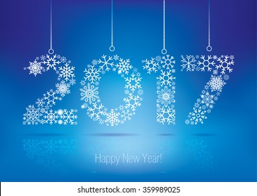 Happy New Year 2017 greeting card. Snowflake background