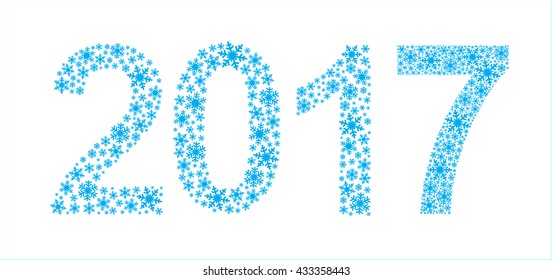 Happy New Year 2017 greeting card. Snowflake background