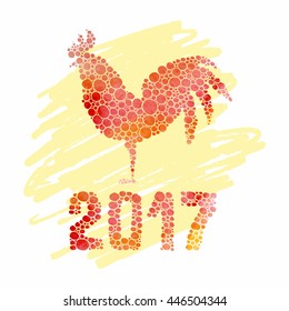 Happy New Year 2017 greeting card with rooster symbol of chinese horoscope red isolated on white background. Good for posters, cards, gift design with place for your text. 
