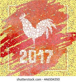 Happy New Year 2017 greeting card with rooster symbol of chinese horoscope. Good for posters, cards, gift design with place for your text. 