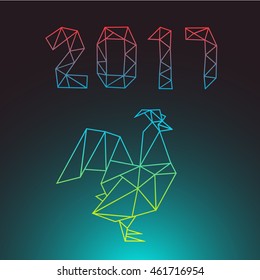  Happy New Year 2017 greeting card. Celebration background with polygonal  Rooster and place for your text. 
