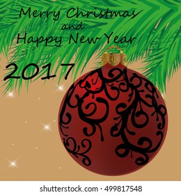 Happy New Year 2017 greeting card. Snowflake background.