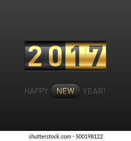 Happy New Year 2017 greeting card. Odometer style, counter. Vector illustration.