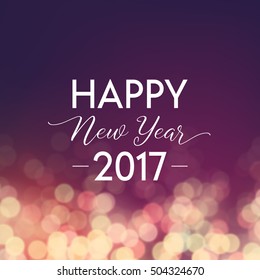 Happy New Year 2017 greeting card. Typographic vector design, beautiful vintage bokeh background.