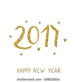Happy New Year 2017 greeting card. Vector gold figures on white background. EPS 8.