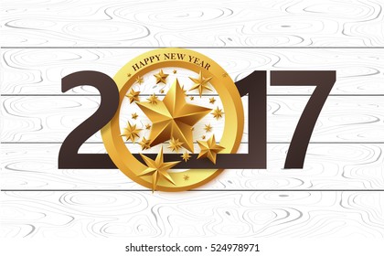 Happy New year 2017 greeting card background with gold star. Vector illustration.Wallpaper.New year eve.flyers, invitation, posters, brochure, banners, calendar