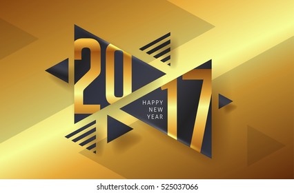 Happy New year 2017 greeting card background with triangle  pattern. Vector illustration.Wallpaper.flyers, invitation, posters, brochure, banners, calendar