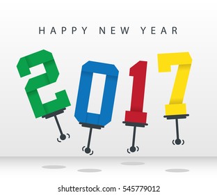Happy New Year 2017 Greeting Card Design and Elements