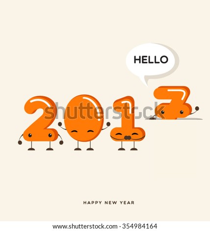 Happy New Year 2017 greeting card,Funny cartoon number -Vector Illustration