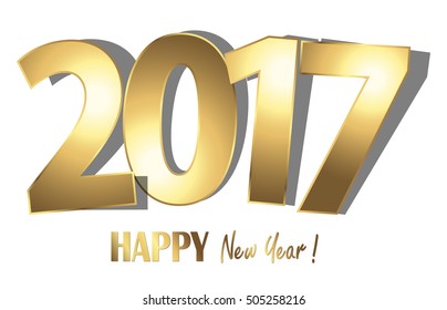 happy new year 2017 greetings with golden numbers and white background