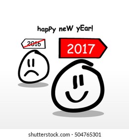 Happy New Year 2017 Hand Drawn Face Child Like Layout/Design Cover Background