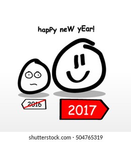 Happy New Year 2017 Hand Drawn Face Child Like Layout/Design Cover Background