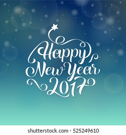 Happy New Year 2017 hand lettering text. Vector greeting card