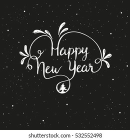 Happy new year 2017. Hand drawn vector illustration for holiday. New Year lettering.