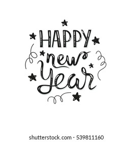 Happy new year 2017. Hand drawn vector illustration for holiday. New Year lettering.