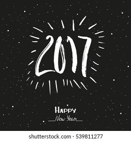 Happy New Year 2017. Hand Drawn lettering. Vector illustration, greeting card.