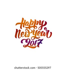 Happy New Year 2017 hand-lettering text on white background. Handmade vector calligraphy collection