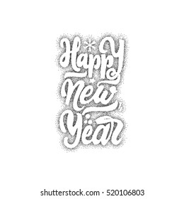 Happy new year 2017 hand-lettering dotwork text . Handmade vector calligraphy for your design