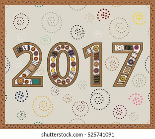 Happy New Year 2017 handmade. Christmas vector illustration.