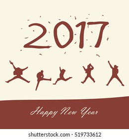 Happy new year 2017 - New Year Holiday design elements for holiday cards concept young people and best friends jumping with fun in colorful theme, for decorations Vector Illustration background eps10
