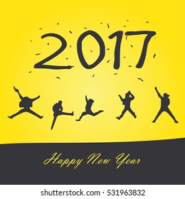 Happy new year 2017 - New Year Holiday design elements for holiday cards concept young people and best friends jumping with fun in colorful theme, for decorations Vector Illustration background eps10