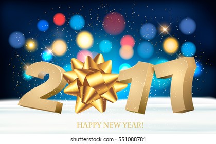 Happy new year 2017! Holiday background with a gift bow. Vector