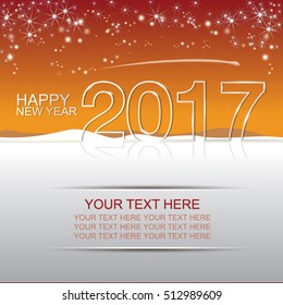Happy new year 2017 holidays card snowing orange background