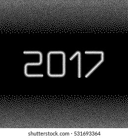 Happy New Year 2017. inscription white beaded. abstract point. black background