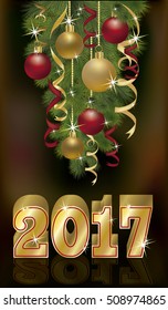 Happy new year 2017 invitation card, vector illustration