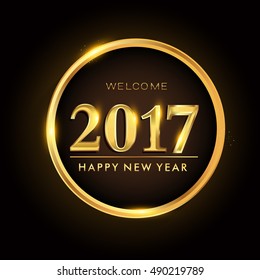 Happy New Year 2017 isolated on gold ring, vector design template element for calandar