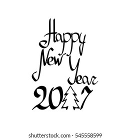 Happy New Year 2017, isolated calligraphy design template, vector illustration