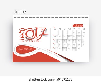 Happy new year 2017 June Calendar - New Year Holiday design elements for holiday cards, calendar banner poster for decorations, Vector Illustration Background.