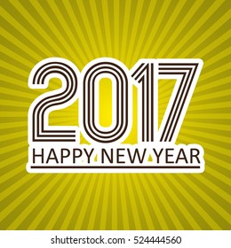 happy new year 2017 like sticker on sunny stripped background eps10