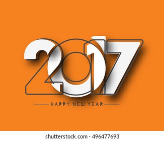 Happy new year 2017 line art text Vector Design Background