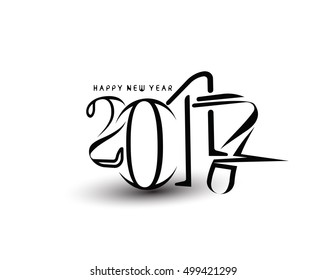 Happy new year 2017 line art text design vector background