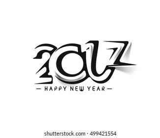 Happy new year 2017 line art text design vector backgroun