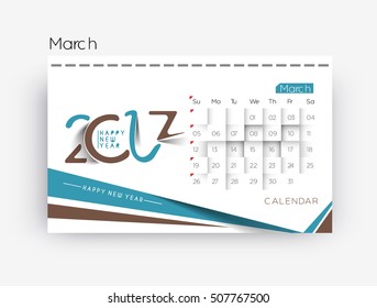 Happy new year 2017 March Calendar - New Year Holiday design elements for holiday cards, calendar banner poster for decorations, Vector Illustration Background.