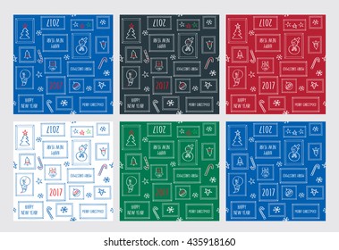 Happy New Year 2017. Merry Christmas. Big set of winter seamless patterns. Wrapping paper. Hand drawn elements. Doodles, sketch for your design. Vector.