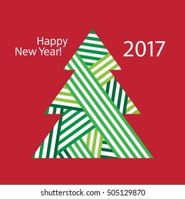 Happy New Year 2017. Merry Christmas. Greeting card. Congratulation. Green christmas tree. Vector.