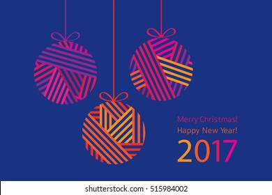 Happy New Year 2017. Merry Christmas. Greeting card. Christmas decoration. Vector