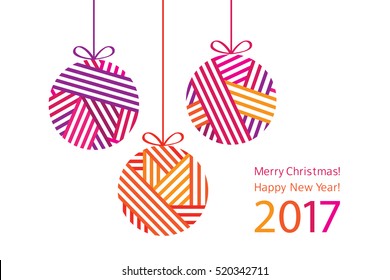 Happy New Year 2017. Merry Christmas. Modern greeting card. Christmas decoration. Vector.