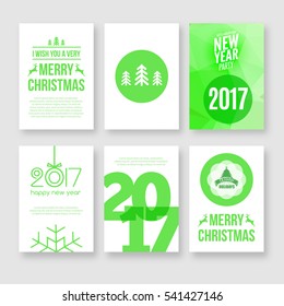 Happy new year 2017 and Merry Christmas vector modern brochure flyer design template with numbers. Set of Postcard, invitation. Vector illustration
