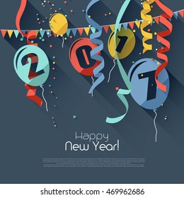 Happy New Year 2017 - modern greeting card in flat design style